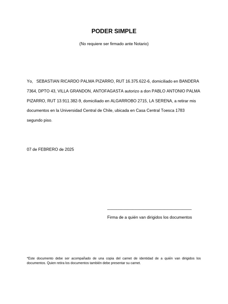 Ejemplo de Poder Simple en Chile | PDF