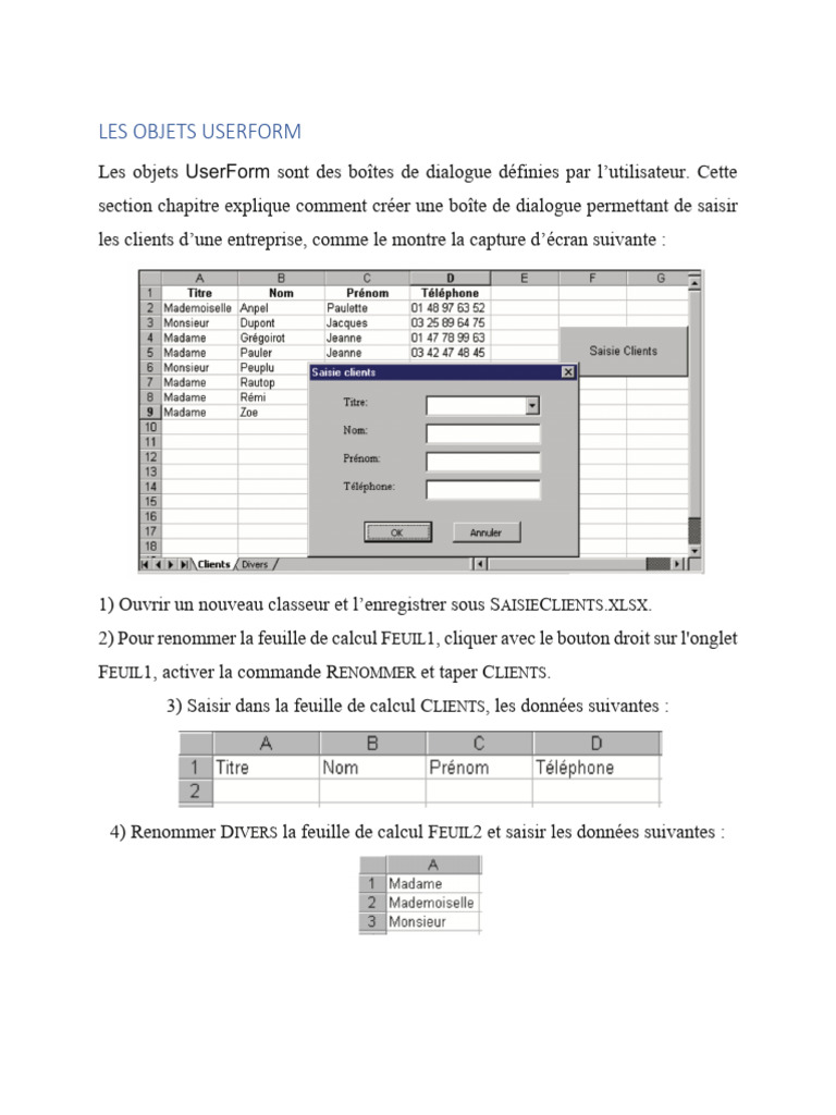 Création d'un UserForm Excel | PDF | Microsoft Excel | Visual Basic for ...