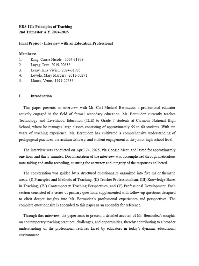 LERAY EDS111-2t2024 Project | PDF | Learning | Teaching Method