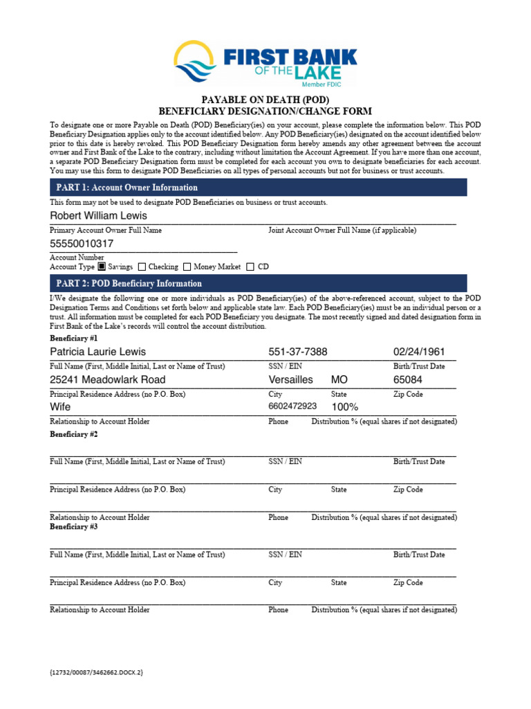 POD Beneficiary Designation Form | PDF | Concurrent Estate | Justice
