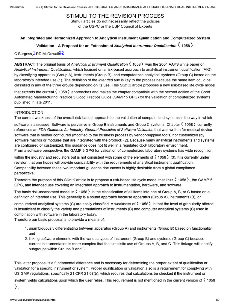 基于USP PF关于GAMP5与USP1058两者逻辑关系制定的流程图 PF ONLINE | PDF | Verification And ...