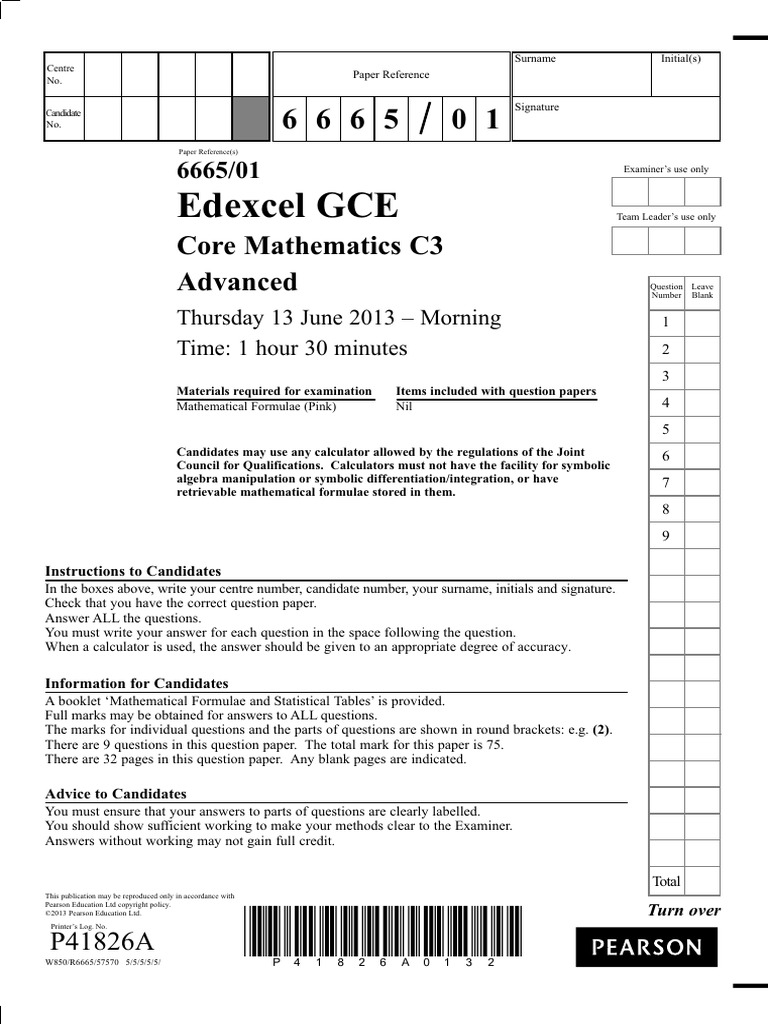 June 2013 Edexcel C3 Exam Withdrawn | PDF | Cartesian Coordinate System ...