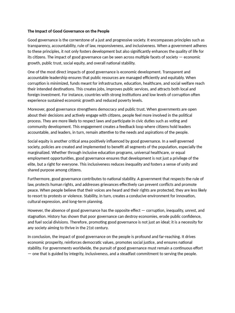 The Impact of Good Governance On The People | PDF | Governance | Good ...