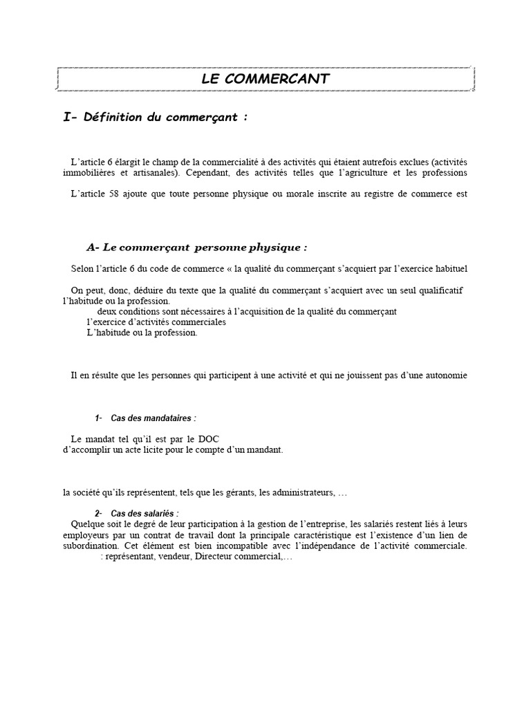 Définition et conditions du commerçant | PDF | Effet de commerce | Chèque
