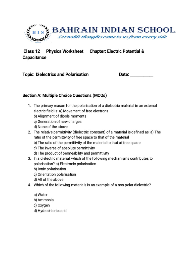 Dielectrics and Polarisation in Physics | PDF | Dielectric | Permittivity