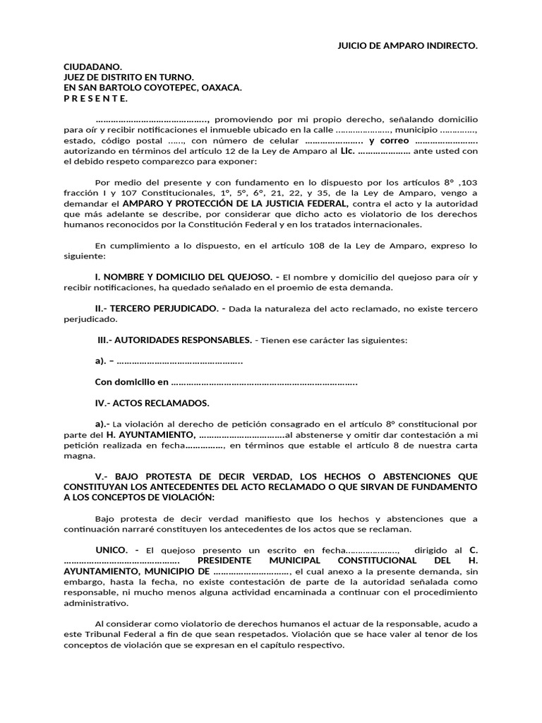 Amparo Indirecto por Violación al Derecho de Petición | PDF | Petición ...