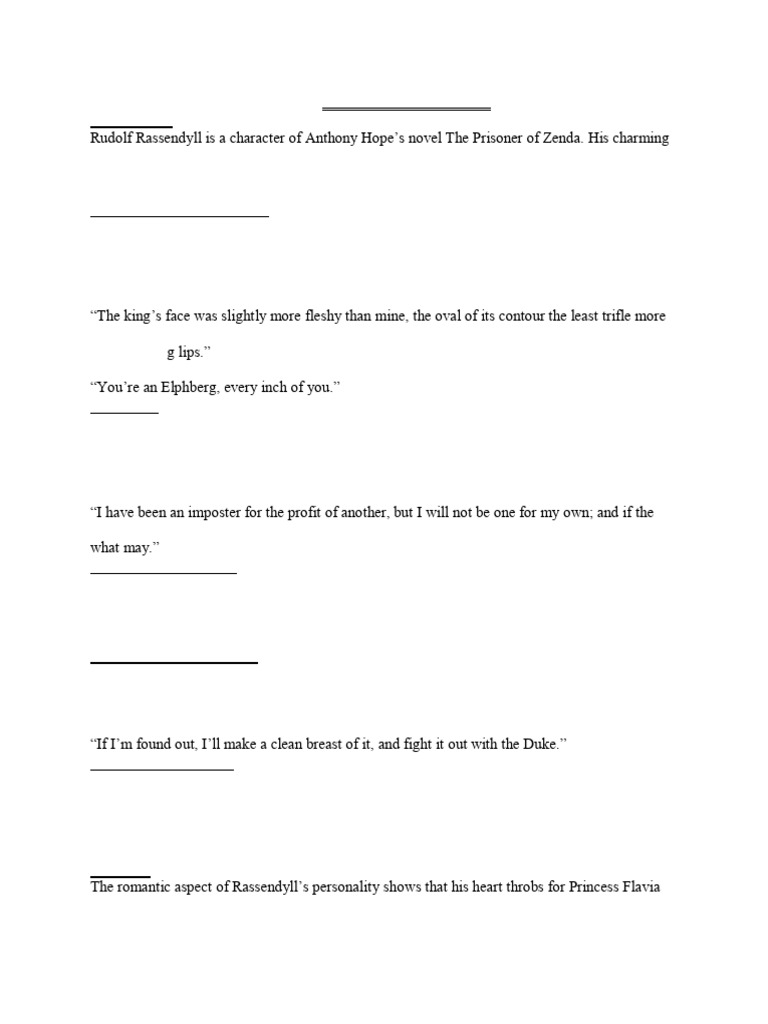 Analysis of Key Characters in Zenda | PDF | The Prisoner Of Zenda