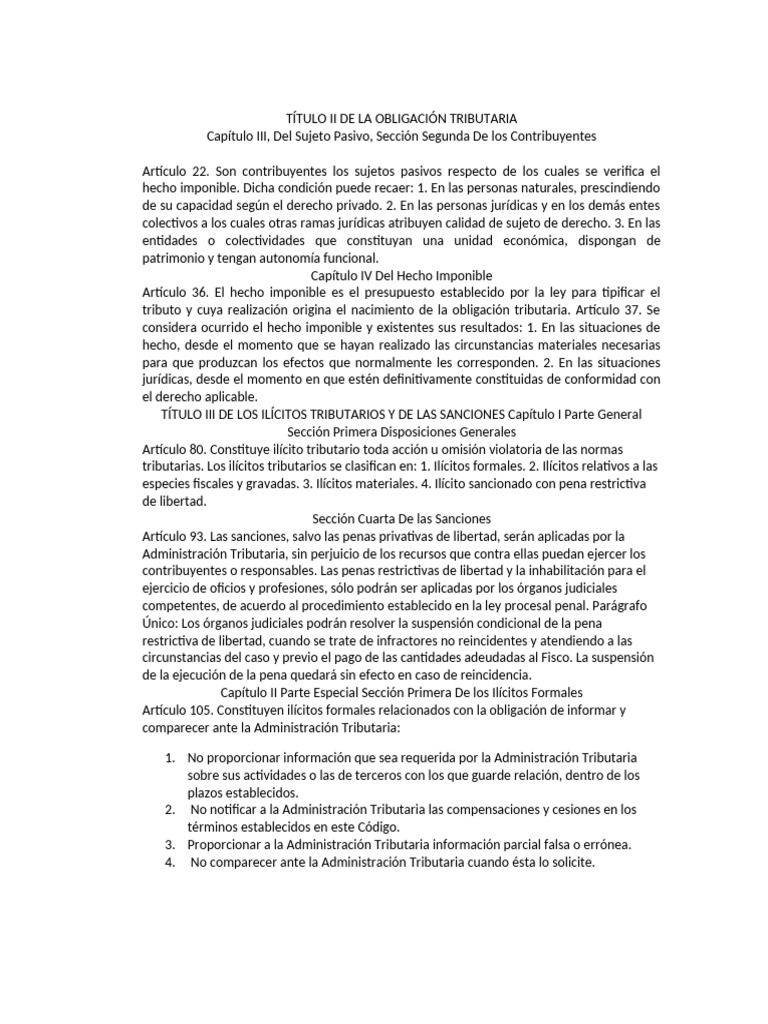 Contribuyentes y Obligaciones Tributarias | PDF | Impuestos | Bienes (Ley)