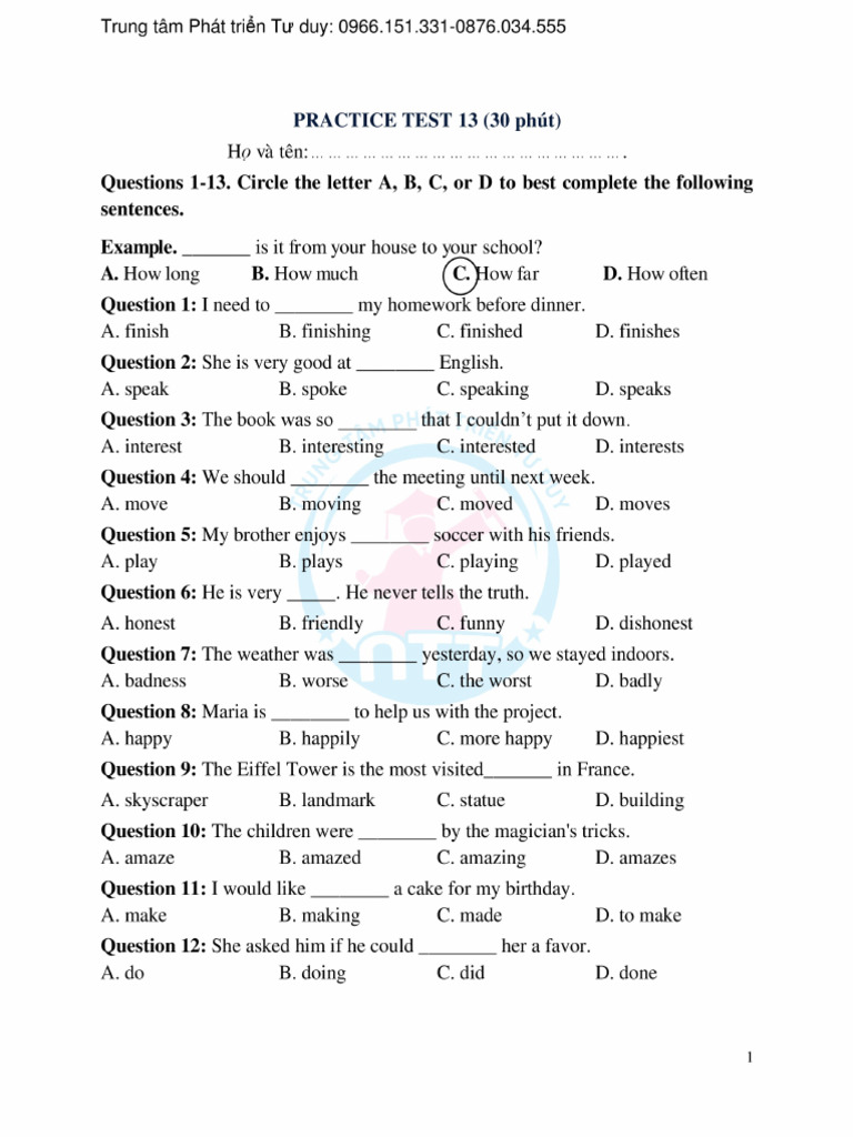 Practice Test 13 | PDF