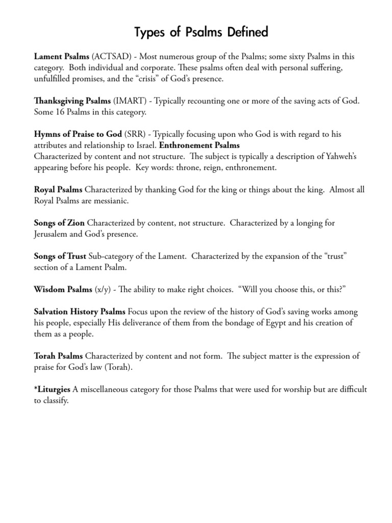 Types of Psalms Explained | PDF | Psalms | Books Of The Hebrew Bible