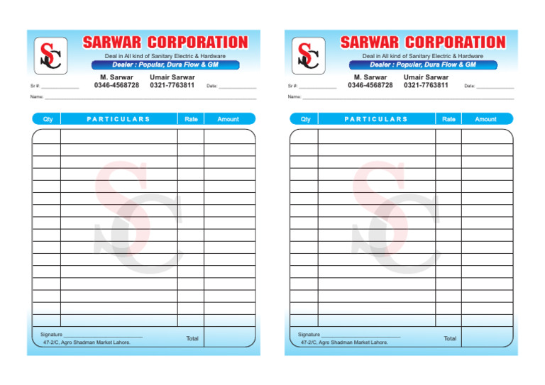 Sarwar Corporation Sanitary Hardware Deal | PDF