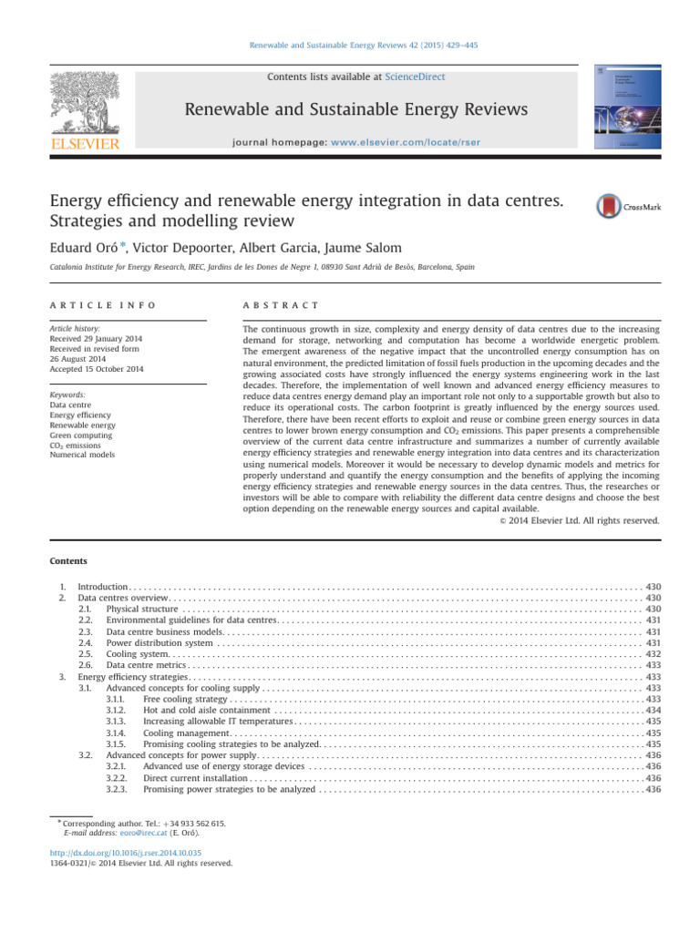 Energy Efficiency and Renewable Energy Integration in Data Centres ...