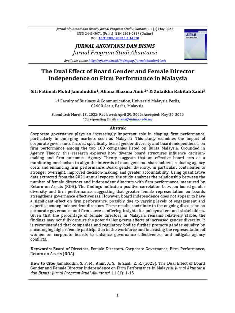The Dual Effect of Board Gender | PDF | Governance | Corporate Governance