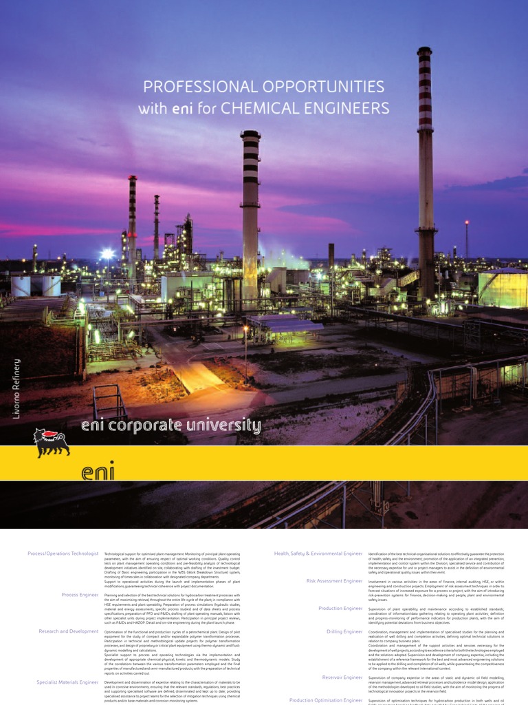 Chemical Engineering Jobs at Eni | PDF | Safety | Engineering