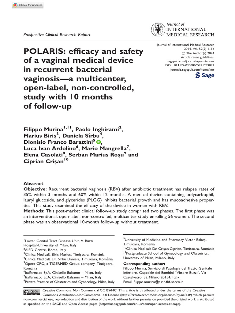 Efficacy of PLGG Device for Bacterial Vaginosis | PDF | Microbiology ...