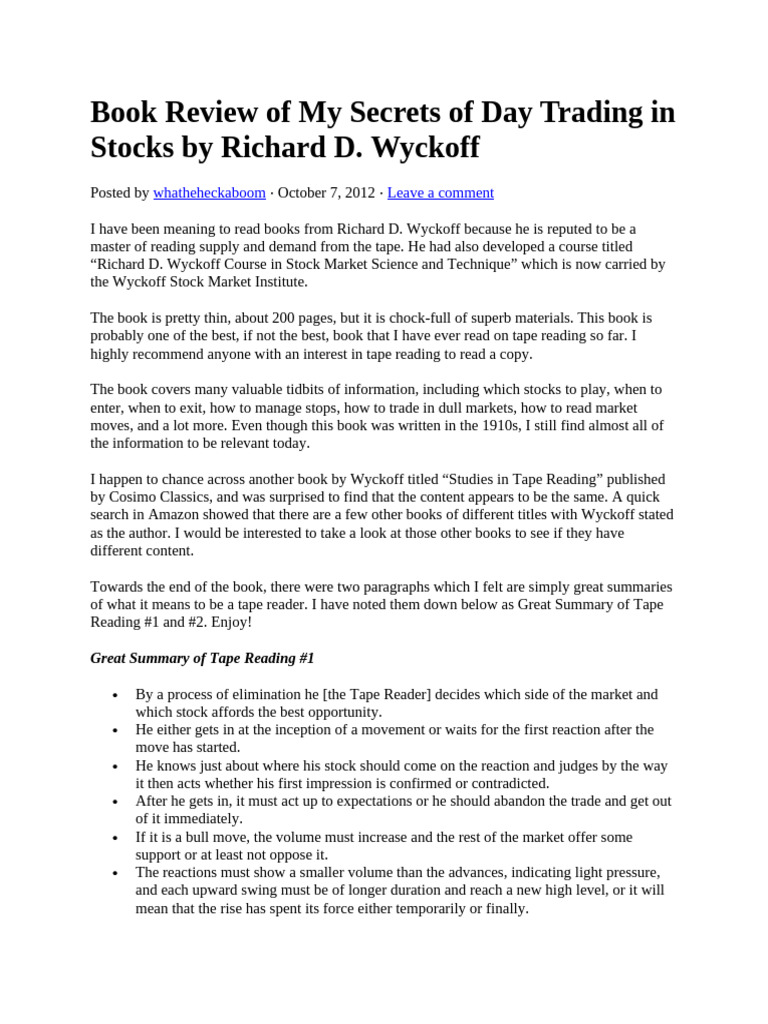 Review of Wyckoff's Day Trading Secrets | PDF | Market Trend | Stocks