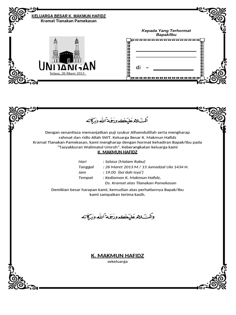 Model Undangan seri 2b selamatan haji | PDF