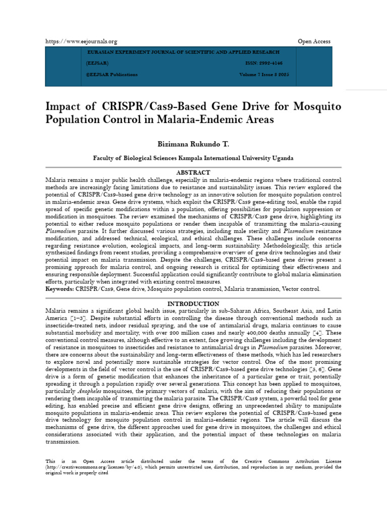 CRISPR Gene Drive for Malaria Control | PDF | Malaria | Genetics