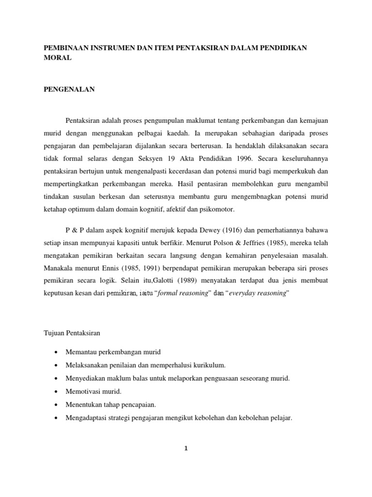 Pembinaan Instrumen Dan Item Pentaksiran Dalam Pendidikan Moral Pdf