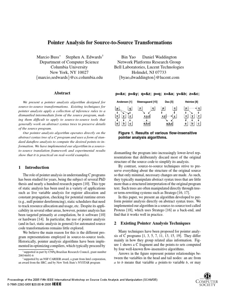 Pointer Analysis For Source-to-Source Transformations: (Marcio ...