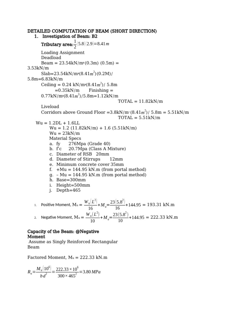 Detailed Computation of Beam 2 Short 1 | PDF | Structural Engineering ...