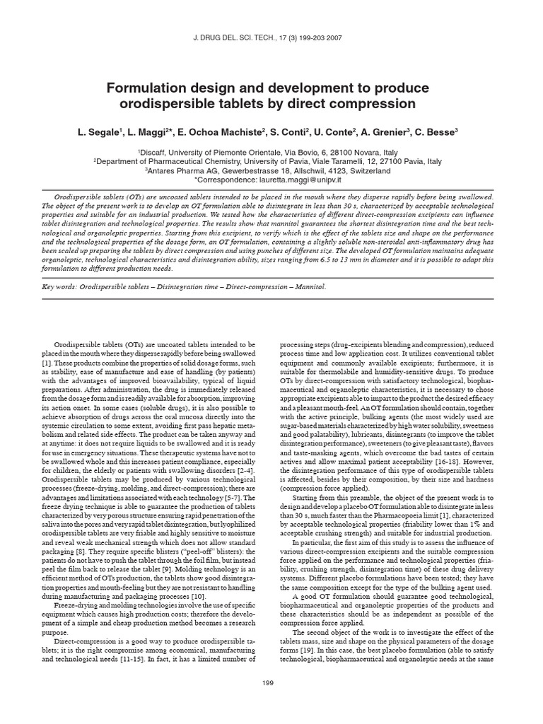 Orodispersible Tablet Formulation Study | PDF | Tablet (Pharmacy ...