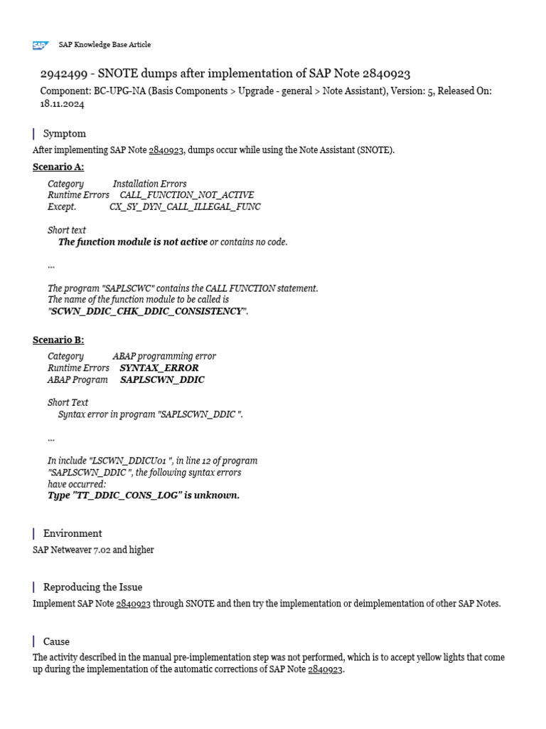 SNOTE Dumps After SAP Note 2840923 | PDF | Software Development ...