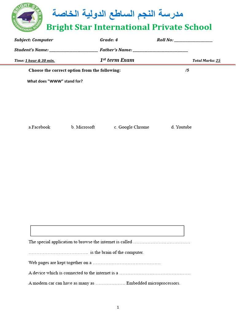 Grade 4 Computer Exam Paper | PDF | World Wide Web | Internet & Web