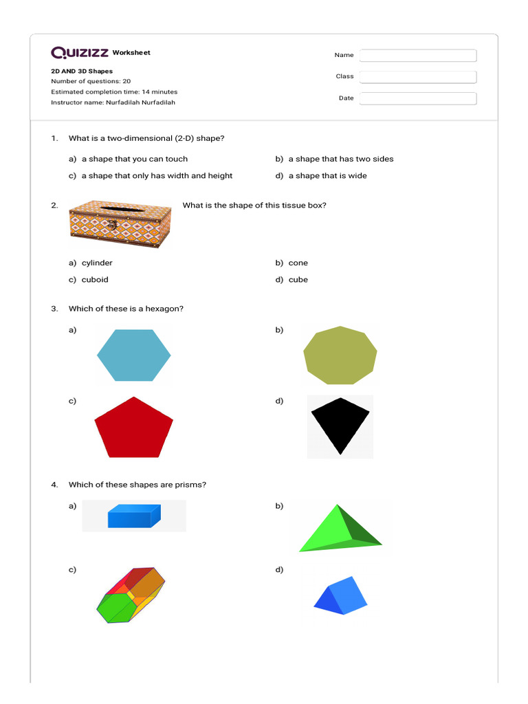 2D and 3D Shapes Worksheet | PDF | Shape | Geometry