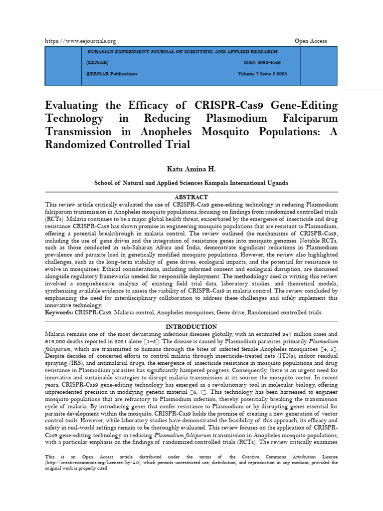 CRISPR-Cas9 in Malaria Control Trials | PDF | Malaria | Plasmodium