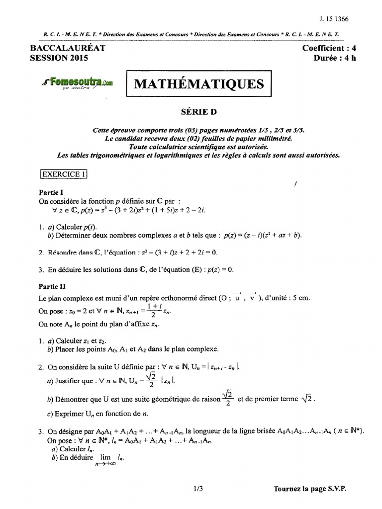 Bac D Maths 2015 | PDF