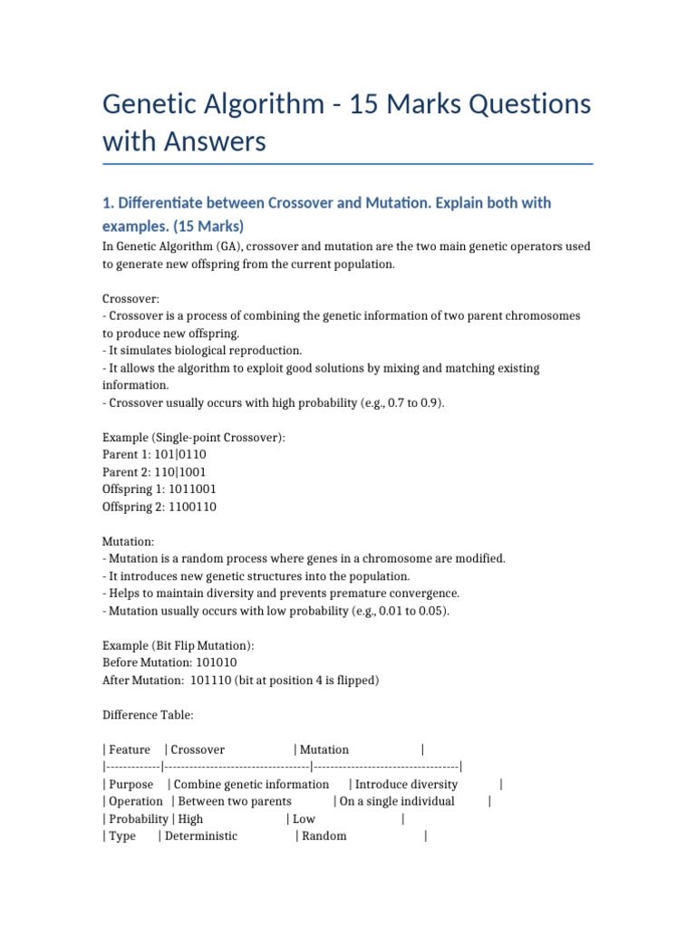 Genetic Algorithm: Key Concepts & Applications | PDF | Genetic ...