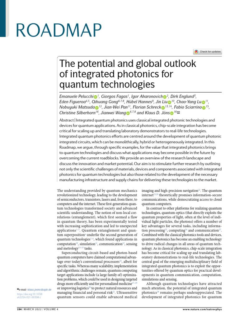 The Potential and Global Outlook of Integrated Photonics For Quantum ...
