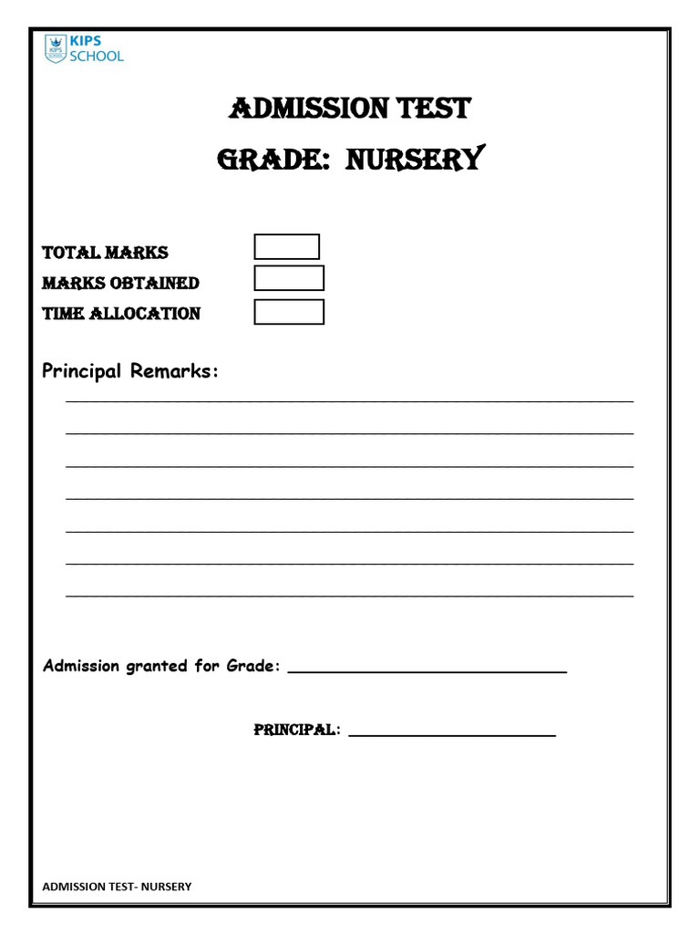 Nursery Admission Test Paper | PDF