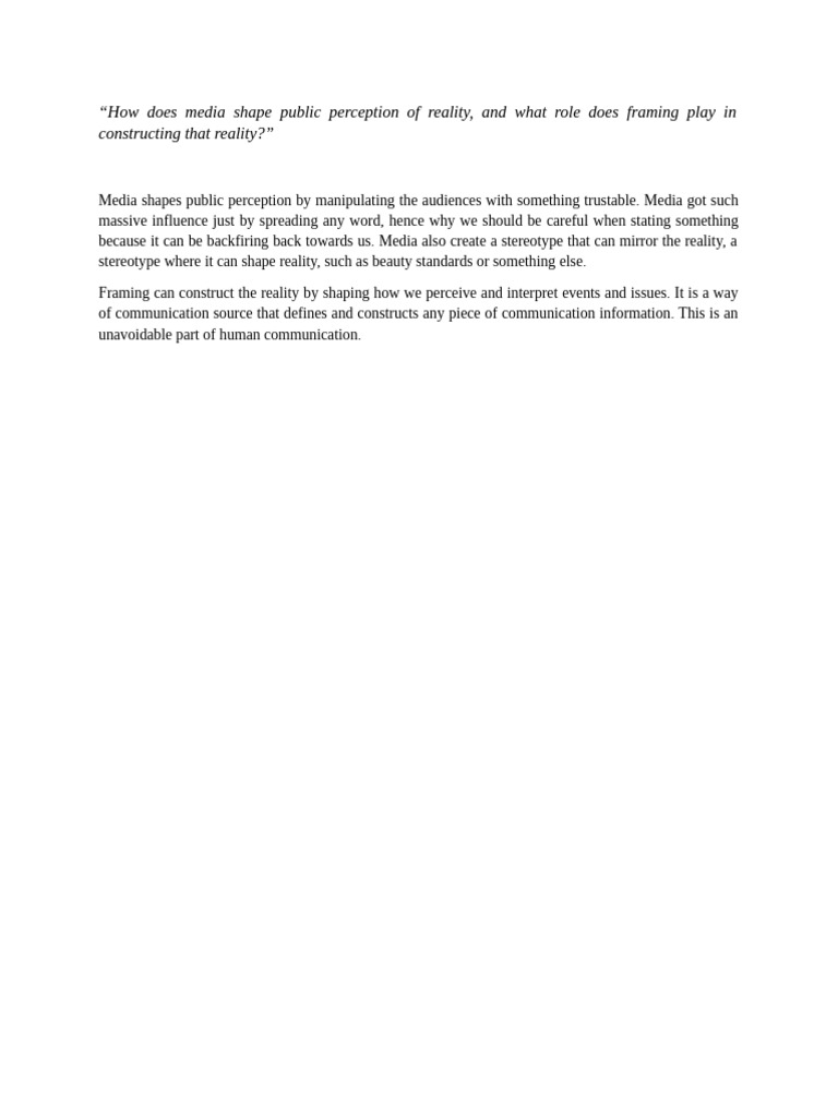 Media's Role in Shaping Reality | PDF