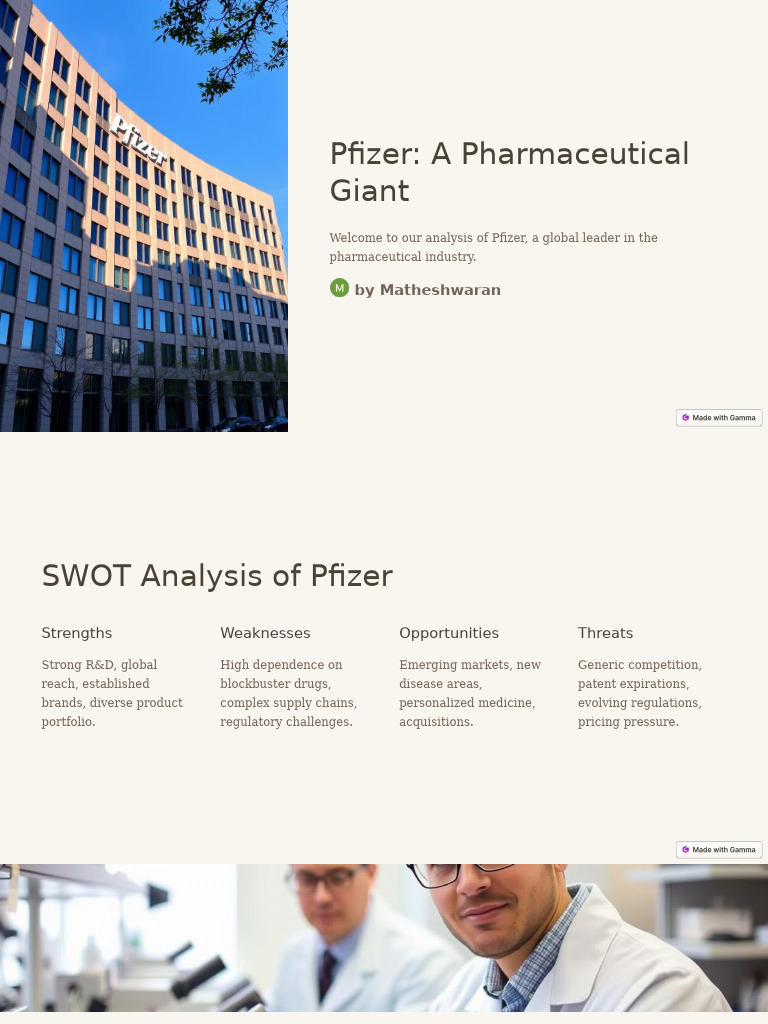 Pfizer SWOT Analysis Overview | PDF | Pfizer | Generic Drug