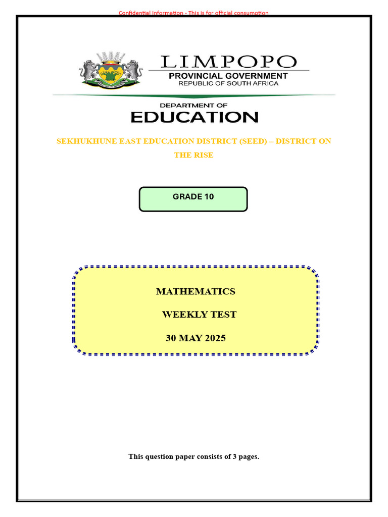 Grade 10 Math Weekly Test 30 May 2025 | PDF | Applied Mathematics ...