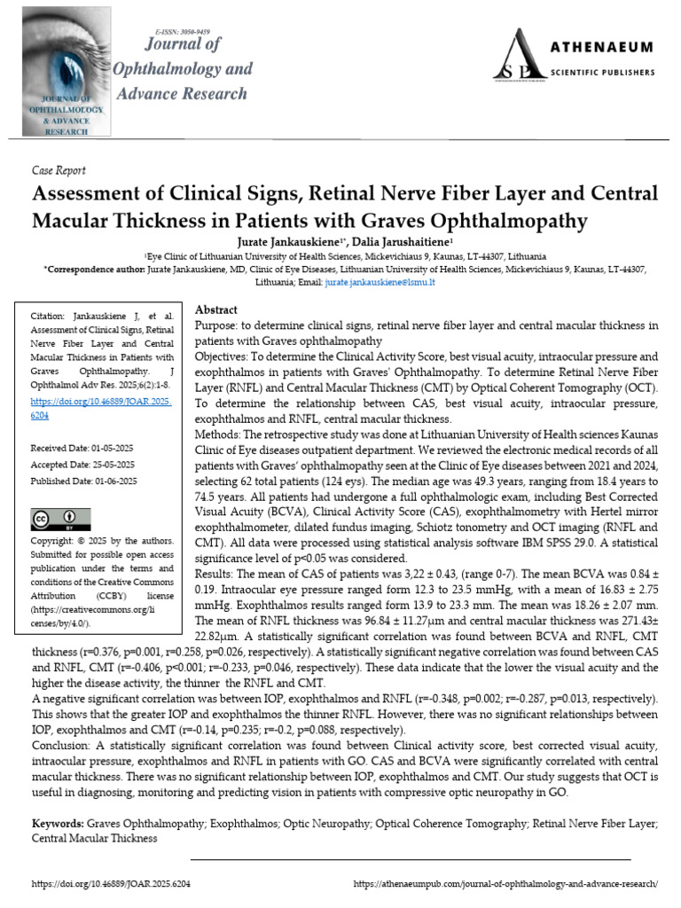 Assessment of Clinical Signs Retinal Nerve Fiber Layer and Central ...