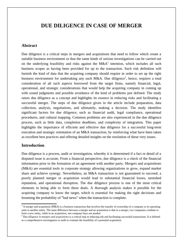 Due Diligence in Case of Merger | PDF | Mergers And Acquisitions | Taxes