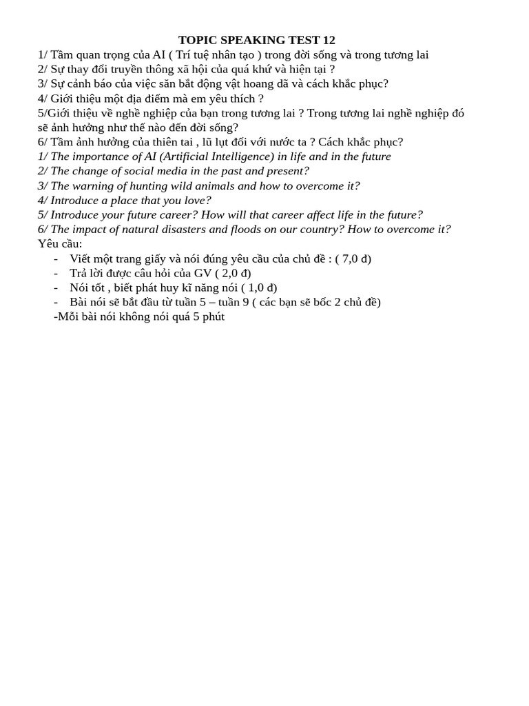 Topic Speaking Test 12 | PDF