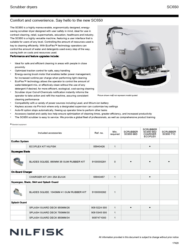SC650 Ergonomic Scrubber Dryer Features | PDF | Energy Conservation