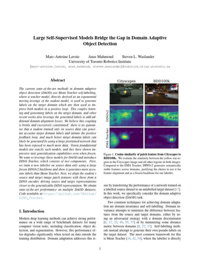 Large Self-Supervised Models Bridge The Gap in Domain Adaptive Object ...