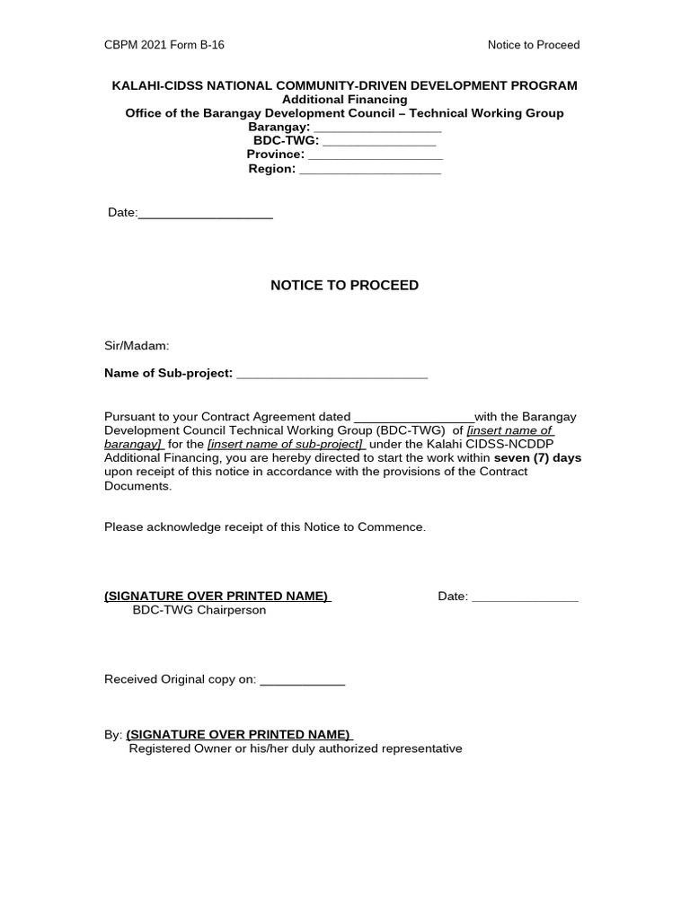 CBPM 2021 Form B-16 - Notice To Proceed | PDF