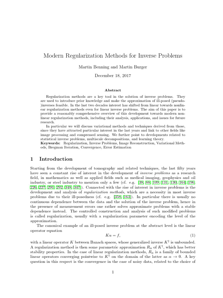 Modern Nonlinear Regularization Methods | PDF | Inverse Problem | Least ...