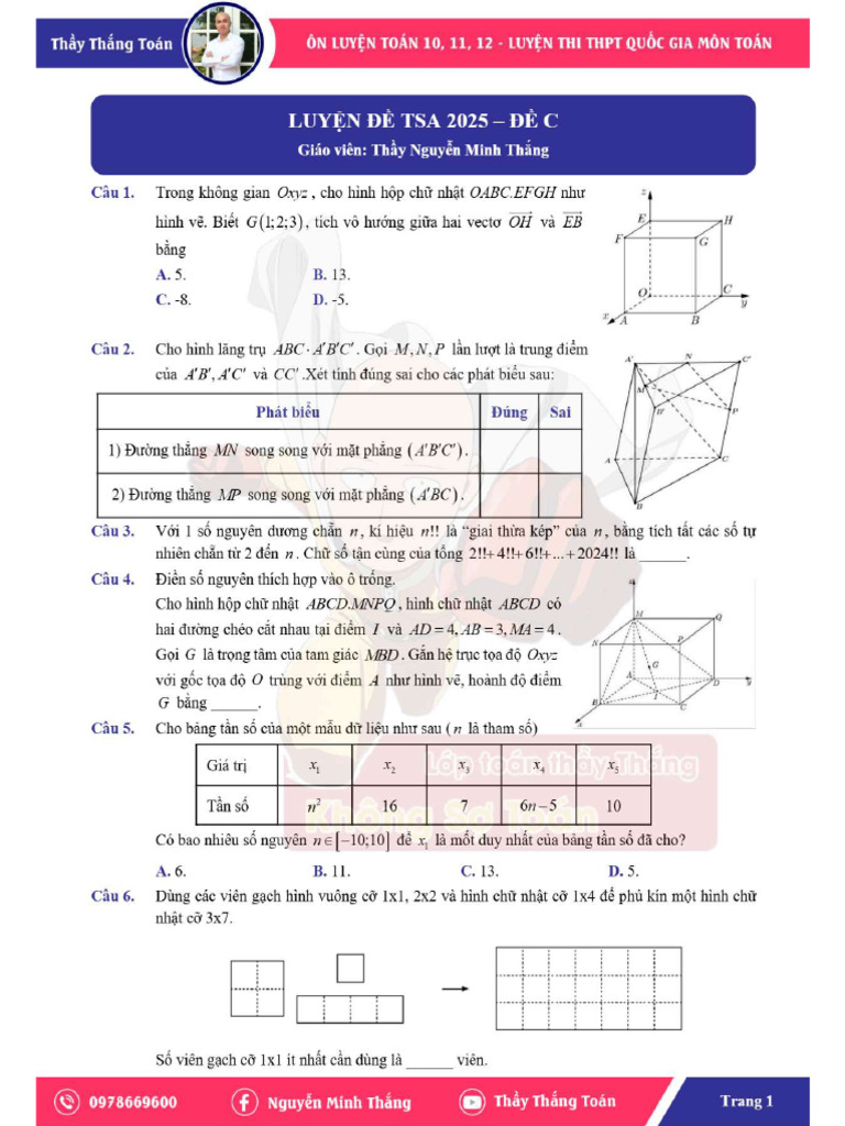 TSA 2025 - Luyện đề - TSA2025C | PDF