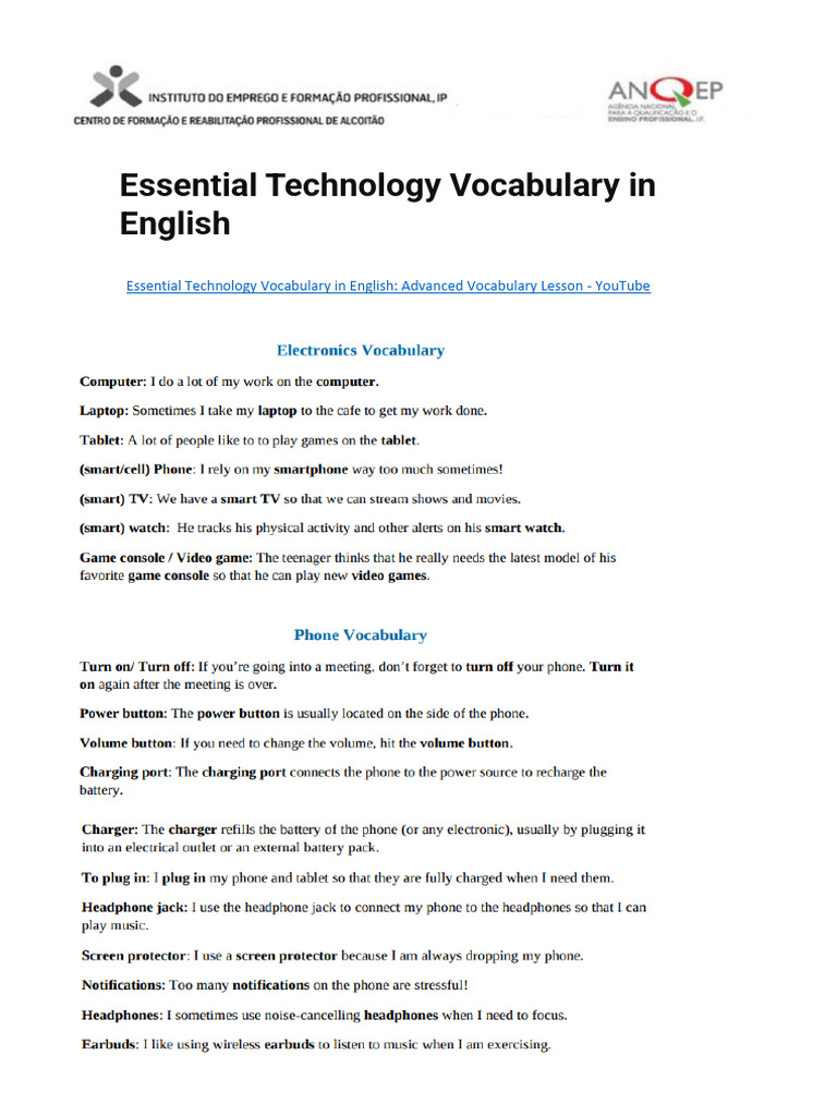 Essential Technology Vocabulary PDF | PDF