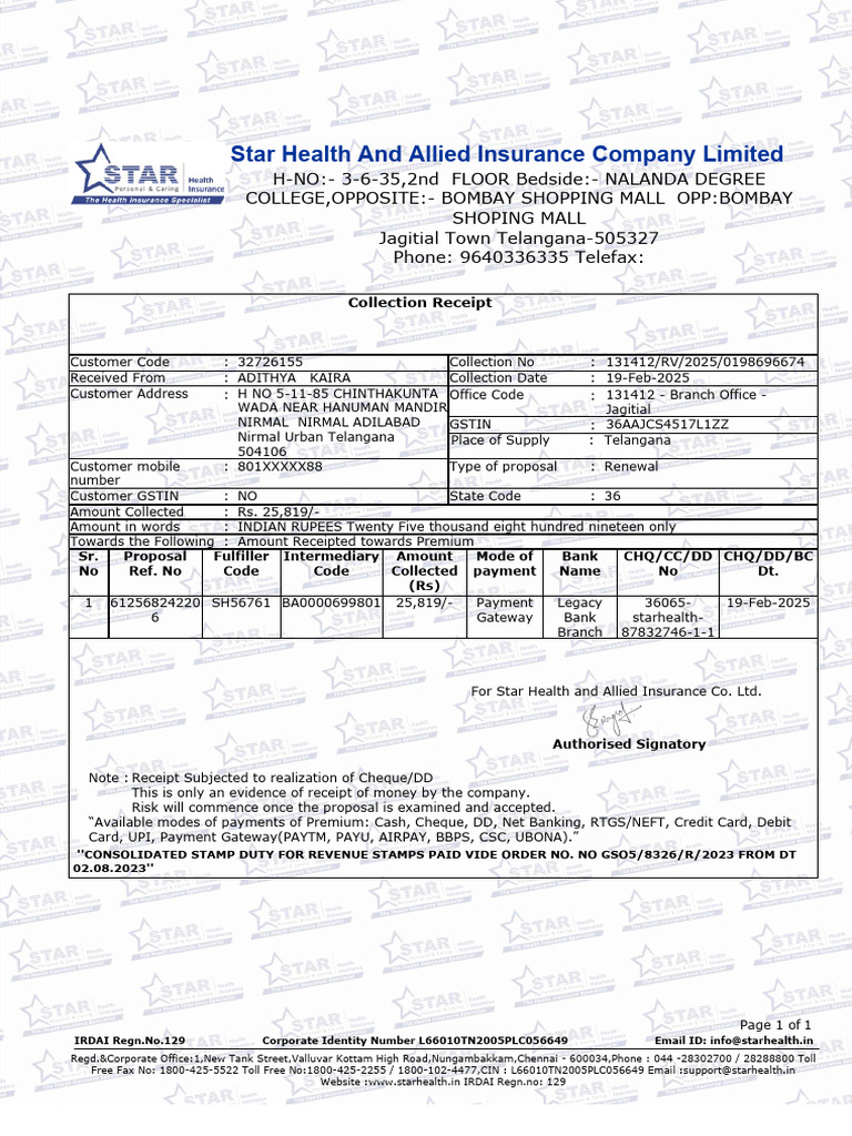 Collection Receipt for Insurance Premium | PDF | Payments | Business