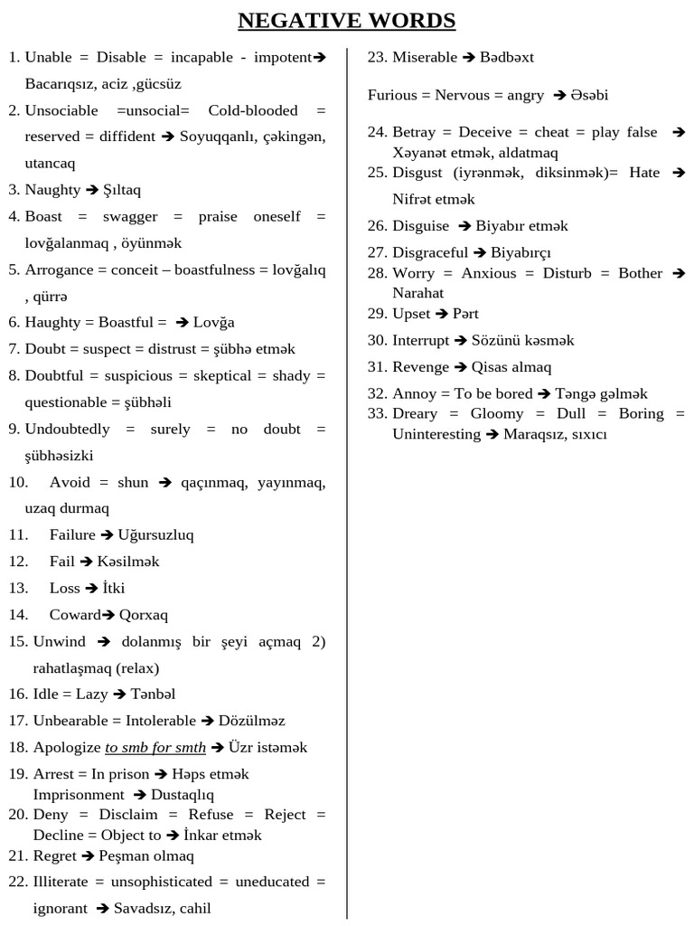 Negative Words | PDF