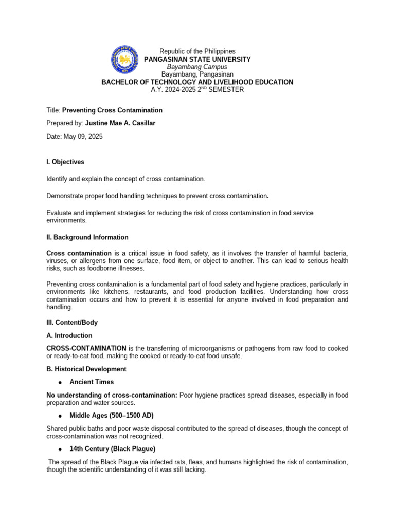 Preventing Cross Contamination | PDF | Food Safety | Hygiene