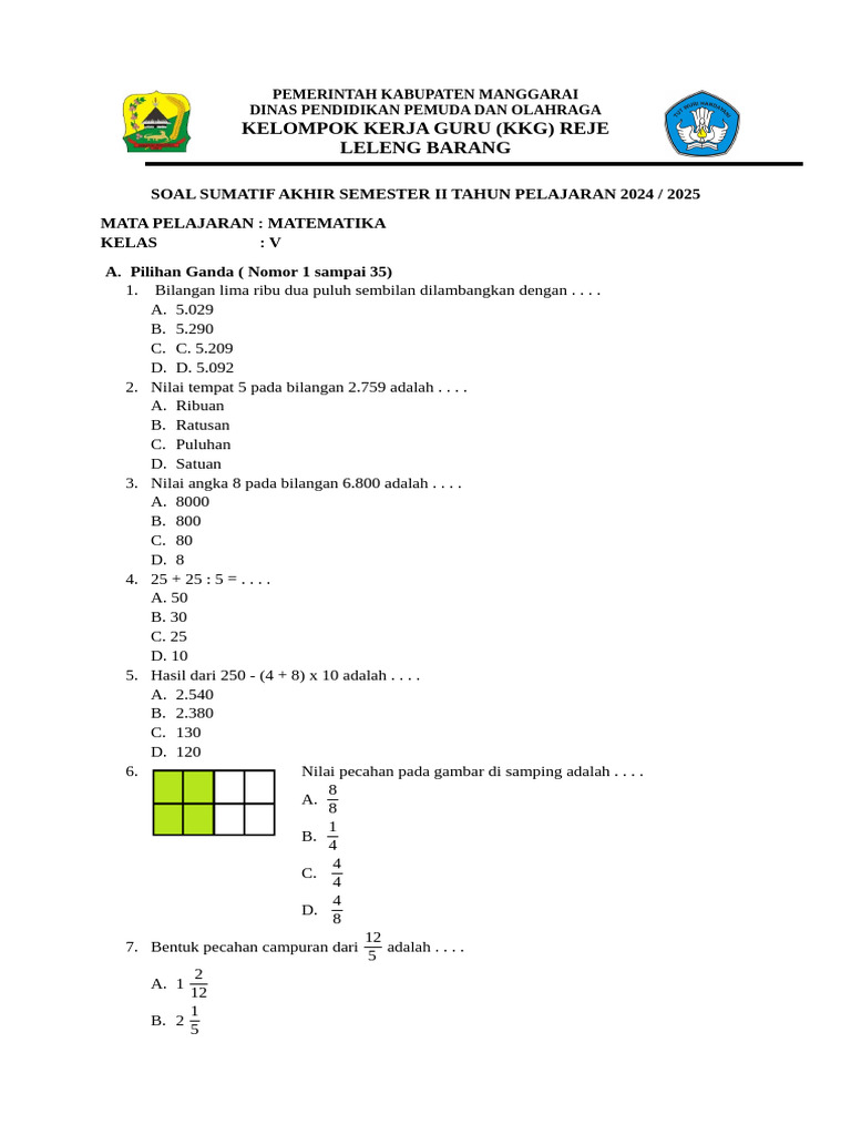 Soal Matematika Kelas 5 Kurikulum Merdeka | PDF